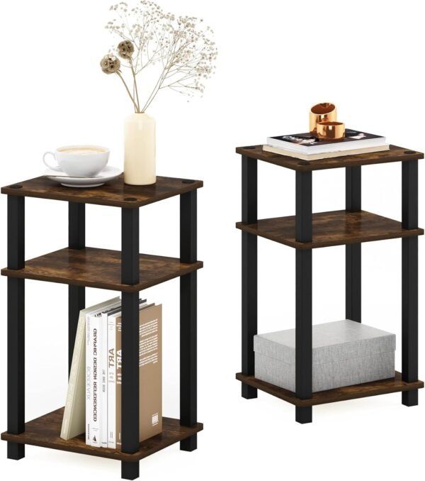 Furinno Simplistic End Side Night Stand/Bedside Table with Plastic Tubes, 1-Pack, 2-Tier Plastic Poles, Amber Pine/Black - Image 6