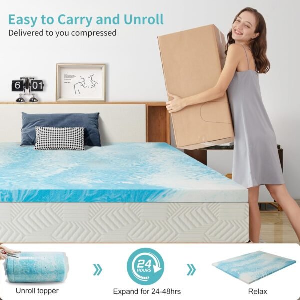 MUUEGM 4 Inch Memory Foam Mattress Topper Queen Size,Cooling Gel Infused Mattress Pad for Back Pain Relief,Ventilated Queen Mattress Bed Topper for College Dorm,CertiPUR-US Certified - Image 9