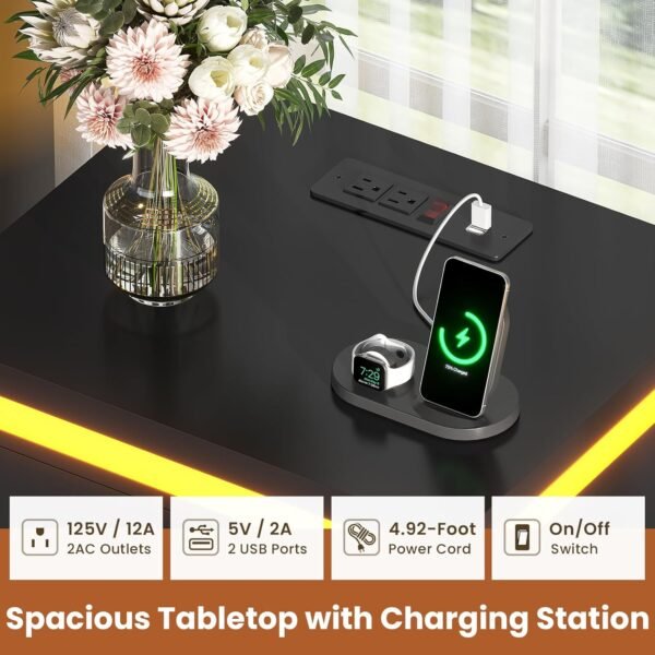 VIAGDO Black Night Stand Set 2 with Charging Station, Nightstand Set of 2 with 3 Storage Drawers, Modern LED Nightstands with Lights, Large Bedside Tables with USB Ports and Outlets for Bedroom, Dorm - Image 3