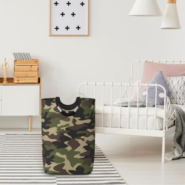 Camouflage Pattern Laundry Hamper Green Camo Storage Basket Toys Clothes Organizer Bin For Home Bathroom Bedroom Dorm Nursery, 52l - Image 5