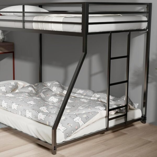 Full Size Metal Bunk Beds Frame with Stairs & Full-Length Guardrail for Bedroom, Space-Saving, No Box Spring Needed, Firm, Stable, Easy to Climb, Black - Image 5