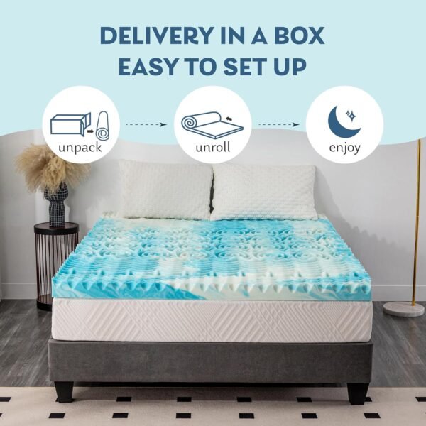 4 Inch 5-Zone Twin XL Memory Foam Mattress Topper, Cooling Gel Infused Foam Mattress Topper for Pressure Relief, CertiPUR-US Certified Twin XL Bed Topper,Blue, 38"×80" - Image 5