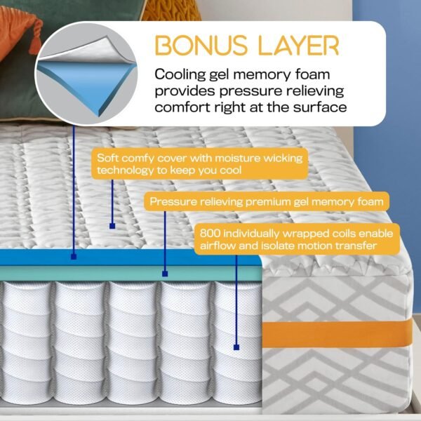 Simmons Amazon Exclusive - Premium Hybrid Memory Foam Mattress - 10 Inch, Twin XL Size, Individually Wrapped Coils, Cooling Foam, Quilted Cover, CertiPur-US Certified, 100-Night Trial - Image 3