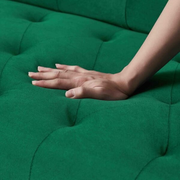 Velvet Sofa Bed Futon w/2 Pillows, Modern Convertible Sleeper Couch, Folding Upholstered Recliner Loveseat, 3-Angle Adjustable, 2-in 1Memory Foam Living Seat for Office Studio (Green) - Image 4