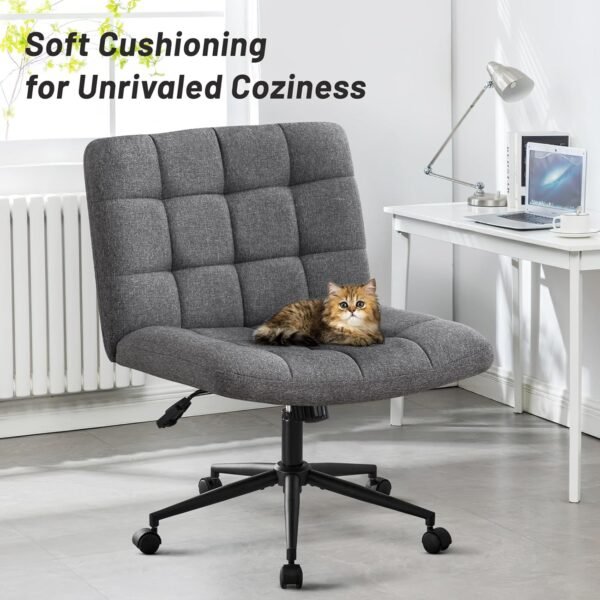Furniliving Armless Office Desk Chair, Linen Fabric Padded Swivel Chair, Adjustable Home Office Chair with 360° Wheels, Wide Criss Cross Chair for Desk for Living Room, Bedroom, Darkgrey - Image 3