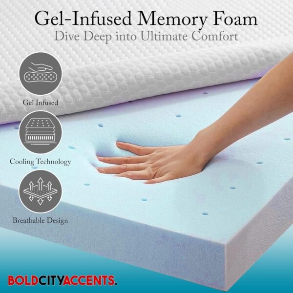 Memory Foam Mattress Topper - 2 Inch Gel Infused Medium Soft Twin XL Mattress Topper - Cooling Mattress Topper Twin XL, CertiPUR-US Certified - Image 3