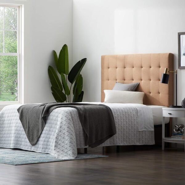 LUCID Upholstered Rectangle Square Tufting headboard, Twin/Twin XL, Beige - Image 4