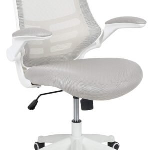 Flash Furniture Kelista Mid-Back Swivel Office Chair with Adjustable Lumbar Support and Seat Height, Ergonomic Mesh Desk Chair with Flip-Up Armrests, Gray/White