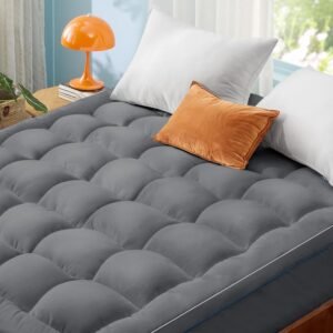 Bedsure Twin XL Mattress Topper Dorm Bedding – Extra Thick with Deep Pocket fits up to 21″, Plush Soft Pillow-Top Bed Topper for Back Pain Relief, Overfilled with Down Alternative Filling, Grey