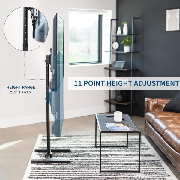 VIVO Height Adjustable TV Floor Stand for 13 to 65 inch Screens up to 44 lbs, LCD LED OLED 4K Smart Flat and Curved Monitor Panels, 50 inch Tall, Max VESA 400x400, Black, STAND-TV08 - Image 3