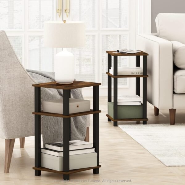 Furinno Simplistic End Side Night Stand/Bedside Table with Plastic Tubes, 1-Pack, 2-Tier Plastic Poles, Amber Pine/Black - Image 2