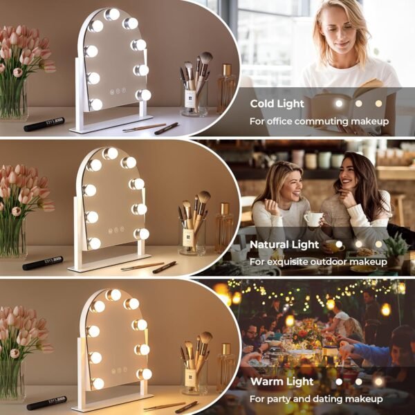 ZL ZELing Makeup Mirror with Lights, Vanity Mirror with Lights, Lighted Makeup Mirror, 3 Color Modes, Dimmable Light,360° Rotation - Image 2