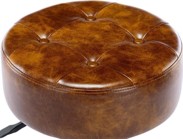 DUHOME Faux Leather Vanity Chair, Swivel Makeup Stool Living Room Chair Upholstered Round Ottoman Stool Chair for Bedroom Entryway, Yellowish Brown - Image 4