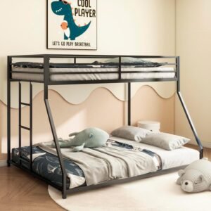 Twin Size Montessori Bed with Door and High Fence,Sturdy Steel Double Platform Bed for Kids, Girls, Boys,No Box Spring Needed,Black