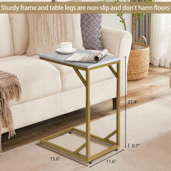 Serteaw C-Shaped End Table, Sturdy Side Table for Couch Sofa Bedside Small Space,C Snack Table TV Tray Record Player Stand Small Tables for Living Room Bedroom,Easy to Assemble,Gold - Image 2
