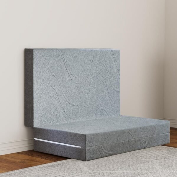 Tri Folding Memory Foam Mattress, 3 inch Tri Folding Mattress Topper, Twin Size - 38""x 75""x 3"", Grey - Image 5