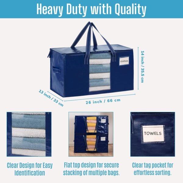 VENO 8 Pack Moving Bags, Comforter and Blanket Storage Bags for Closet, Moving Boxes, Boxes with Lids Alternative, College Dorm Packing Supplies, Foldable Heavy-Duty Tote with Window (Blue, 8 Pack) - Image 5
