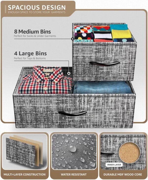 Sorbus Dresser with 12 Drawers - Chest Organizer Unit with Steel Frame Wood Top & Handle Easy Pull Fabric Bins for Clothes - Large Storage Furniture for Bedroom, Hallway, Living Room, Nursery & Closet - Image 5
