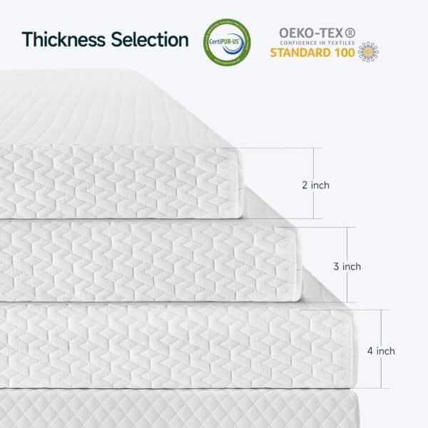 4 Inch Mattress Topper Twin, Cooling Gel Memory Foam Bed Topper with Cooling Cover, Bamboo Charcoal Infused, Soft & Pressure Relief & Non-Slip, Dorm/Guest, CertiPUR-US & Oeko-Tex Certified - Image 5