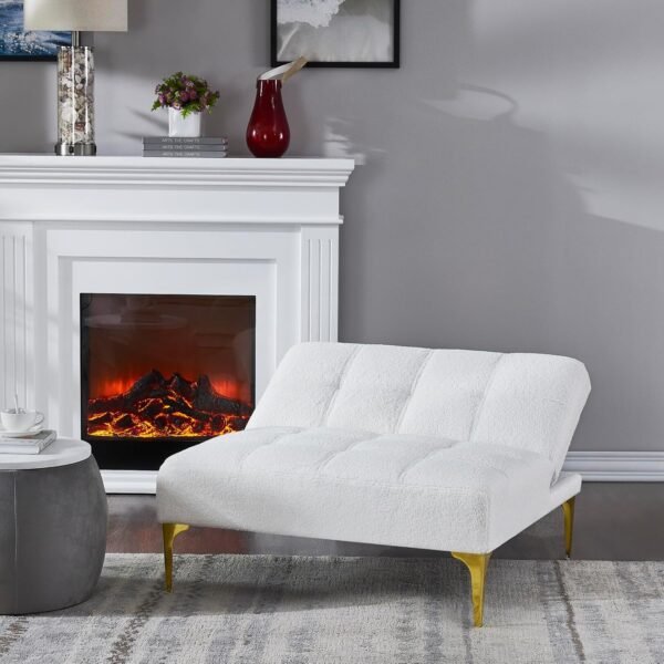 Convertible Sofa Bed Couch, Futon Sleeper Sofa with Gold Metal Legs, Teddy Fabric Loveseat with Adjustable Back for Living Room, Bedroom, Small Space - Image 7