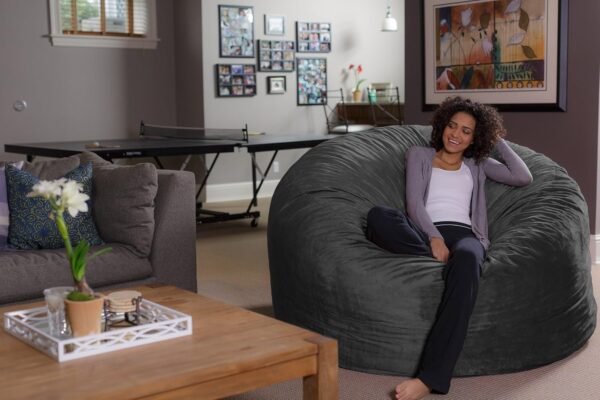 Sofa Sack Bean Bag Chair - Plush, Ultra Soft - Memory Foam Bean Bag Chair with Microsuede Cover - Stuffed Foam Filled Furniture and Accessories for Dorm Room 6 Feet - Charcoal - Image 3