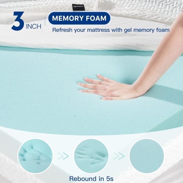 3 Inch Memory Foam Mattress Topper Twin XL Size, Gel-Infused Mattress Pad Cover for Back Pain,Bed Topper with Removable & Washable Bamboo Cover - Image 4