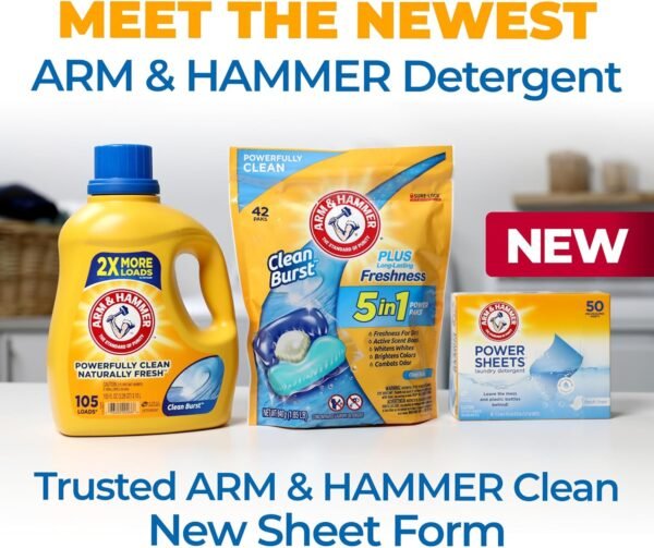 Arm & Hammer Power Sheets Laundry Detergent, Fresh Linen 50ct, up to 100 Small Loads (Packaging may vary) - Image 2