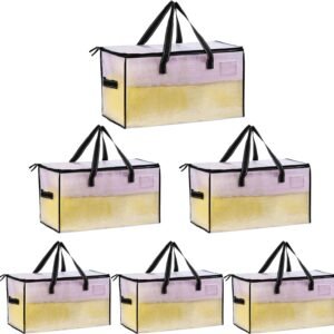 VENO 6 Pack Moving Bags, Comforter and Blanket Storage Bags for Closet, Moving Boxes, Boxes with Lids Alternative, College Dorm Packing Supplies, Foldable Heavy-Duty Tote with Window (Clear, 6 Pack)