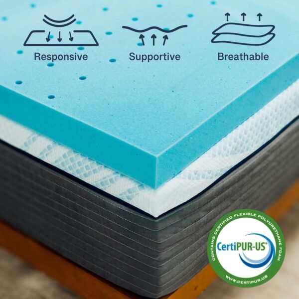 Clara Clark Memory Foam Mattress Topper, 3 Inch Twin XL Mattress Topper, Ventilated Design & Cooling Gel Infused Mattress Pads, College Dorm Room Essentials Cooling Mattress Topper Twin XL Size 3" - Image 6