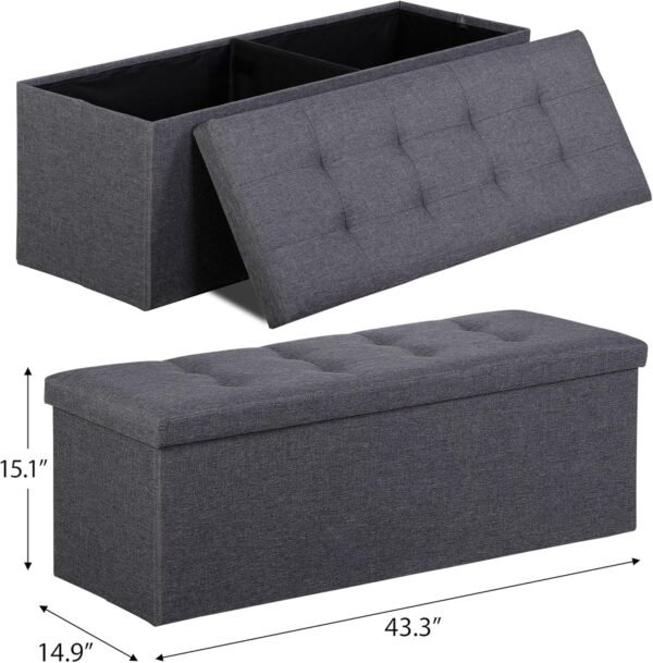 SUPER DEAL 43 Inches Folding Storage Ottoman Bench Storage Chest Footrest with Padded Seat Large Box for Bedroom Living Room Entryway, 660 lbs Capacity 15" x 15" x 43" Long, Dark Gray - Image 3