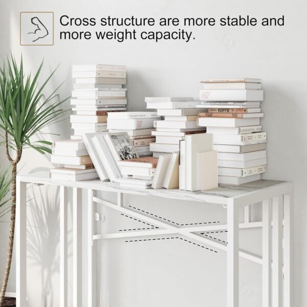 EMODA Folding Computer Desk 40 inch, No Assembly Needed Home Office Table Study Writing Gaming Desk, White Marble - Image 6