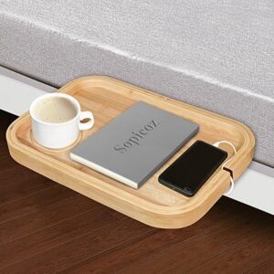 Sopicoz Bedside Shelf for Dorm Room, Floating Shelf for Bed Bunk Bed, Loft Nightstand, Adjustable Bamboo Service Tray, Walnut Color 15 inch (Natrual)
