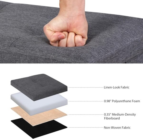 SUPER DEAL 43 Inches Folding Storage Ottoman Bench Storage Chest Footrest with Padded Seat Large Box for Bedroom Living Room Entryway, 660 lbs Capacity 15" x 15" x 43" Long, Dark Gray - Image 5