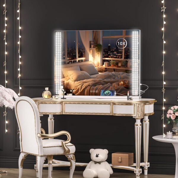 Hasipu Vanity Mirror with Lights, 32" x 22" LED Makeup Mirror, Lighted Makeup Mirror with Dimmable 3 Modes, Touch Screen Control Vanity Mirror White - Image 5