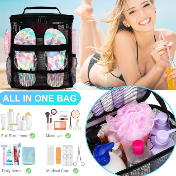 Dorm Room Essentials for College Students Girls Boys Guys, Large Capacity Mesh Shower Caddy Portable with Hanging Hook, Quick Dry Shower Bag for Camping, Beach Essentials, Birthday Gifts for Women Men - Image 9