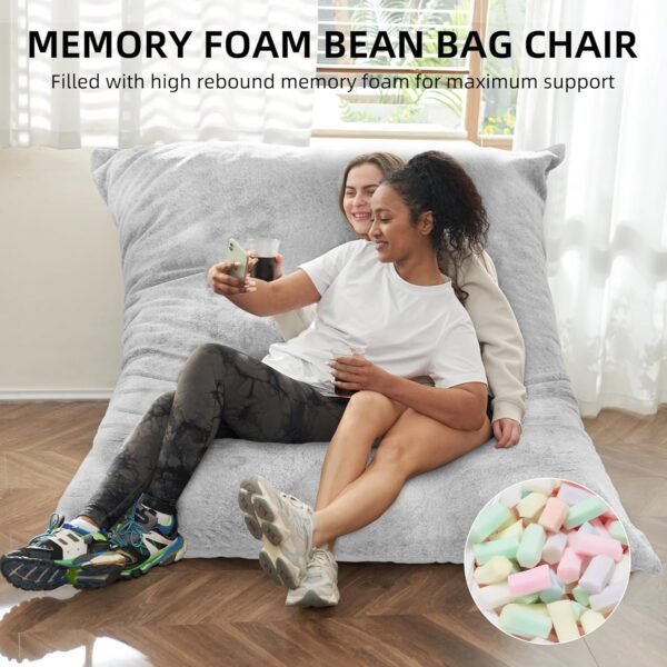 3 in 1 Bean Bag Chair, Giant Bean Bag Chair for Adult, Bean Bag Sofa with Removable Cover and Ultra Soft Blanket, Comfy Chair for Living Room, Bedroom and Dorm (Light Grey) - Image 4