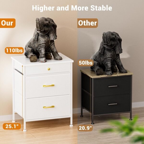 Nightstand with 3 Drawers, Night Stand Dresser for Bedroom, Small Dresser with Fabric Bins, Leather Finish, Modern Bedside Table End Side Table for Living Room, Dorm, Closet, Nursery, White - Image 4