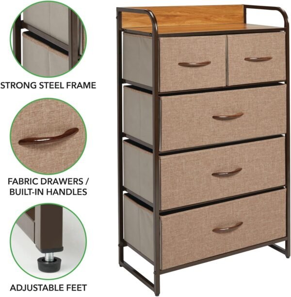 mDesign Tall Dresser Storage Chest - Vanity Furniture Cabinet Tower Unit for Bedroom, Office, and Closet - Textured Print - 5 Removable Drawers - Coffee/Espresso Brown - Image 4