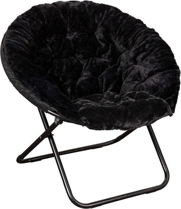 BizChair Oversize Folding Saucer Chair - Black Faux Fur Moon Chair - Black Metal Frame - 38" Portable Folding Chair - for Dorm and Bedroom - Image 2
