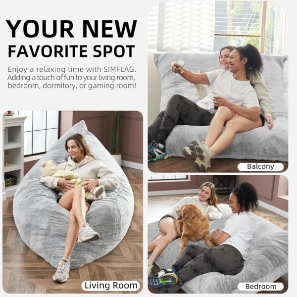 3 in 1 Bean Bag Chair, Giant Bean Bag Chair for Adult, Bean Bag Sofa with Removable Cover and Ultra Soft Blanket, Comfy Chair for Living Room, Bedroom and Dorm (Light Grey) - Image 7