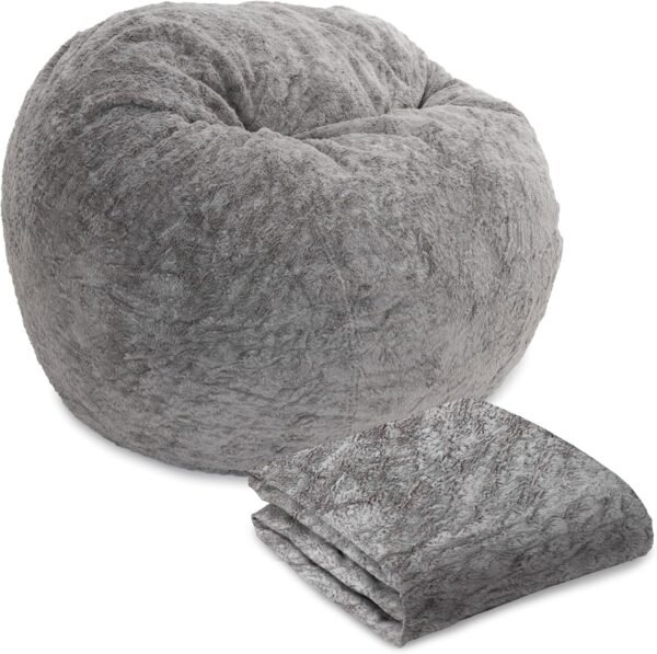 CordaRoy's Faux Fur Bean Bag Cover (Bean Bag Sold Separately) - Cover for Convertible Bean Bag Chair & Bed - Machine-Washable Faux Fur Fabric - for Basement, Living Room - Queen Size - Grey