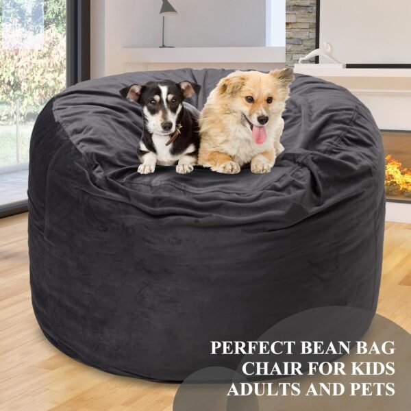 4FT Bean Bag Chairs for Adults with Filling,Big BeanBag Chair with Pocket&Handle,Memory Foam Bean Bags with Velvet Cover for Living Room Bedroom (Grey) - Image 6