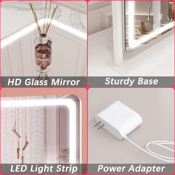 Vanity Mirror with Lights, 12.6"×15" LED Makeup Mirror, Lighted Makeup Mirror with Lights, Smart Touch Control Dimmable 3 Modes Light, Lighted Up Mirror for Makeup Desk, Bedroom, Dressing Room - Image 6