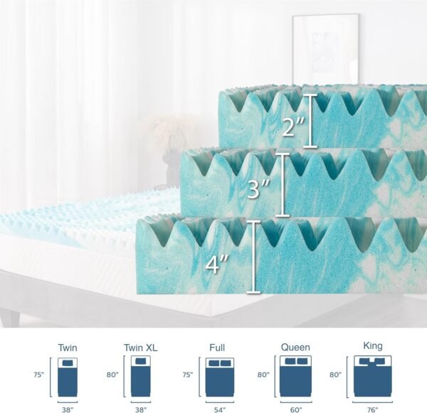 4 Inch 5-Zone Twin XL Memory Foam Mattress Topper, Cooling Gel Infused Foam Mattress Topper for Pressure Relief, CertiPUR-US Certified Twin XL Bed Topper,Blue, 38"×80" - Image 6