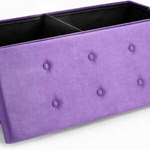 Sorbus Storage Ottoman Bench – Collapsible/Folding Chest with Cover – Perfect Toy and Shoe, Hope Chest, Pouffe Seat, Foot Rest, – Contemporary Faux Suede (Purple)