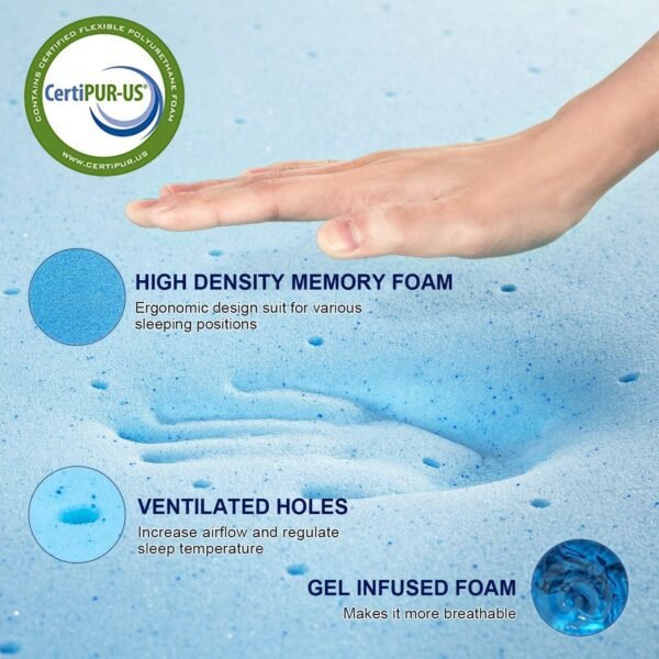 Nelaukoko Memory Foam 2 Inch Twin XL Mattress Topper Bed Topper for College Dorm, Gel Soft Foam Mattress Pad, Single XL Gel Infused - Image 3