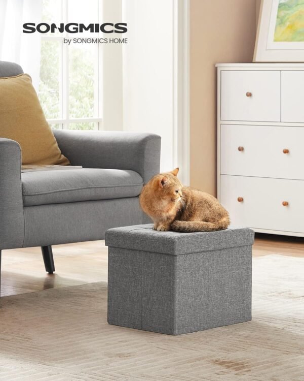SONGMICS Small Folding Storage Ottoman, Foot Rest Stool, 12.2 x 16.1 x 12.2 Inches, 286 lb Load Capacity, for Living Room, Bedroom, Home Office, Dorm, Light Gray ULSF102G02 - Image 2