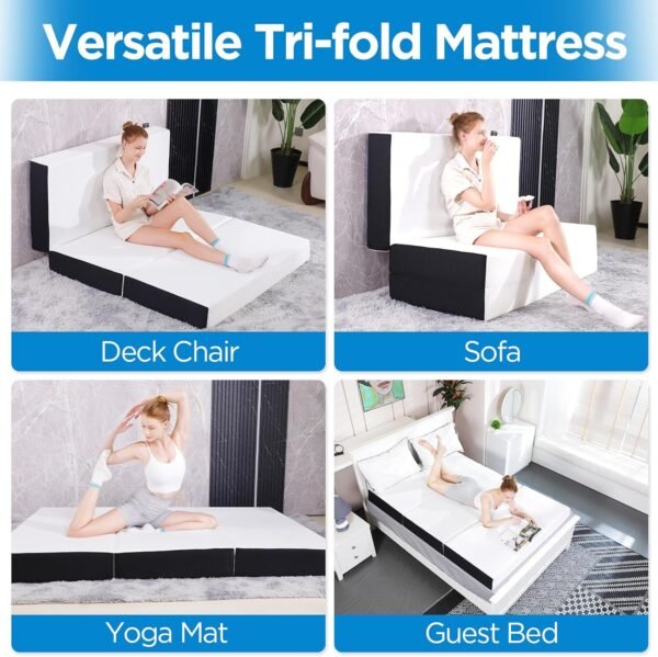 Folding Mattress, 6 inch Cot Tri-fold Memory Foam Mattress Topper with Washable Cover,Cooling Mattress Pad for College Dorm Single Bed,Foldable Floor Mattress Guest Bed for Camping 75"x31"x6" - Image 5