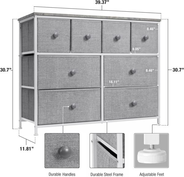Sorbus Dresser with 8 Drawers - Chest Clothing Organizer Unit with Steel Frame Wood Top Knob Handle Easy Pull Fabric Bins - Large Storage Furniture for Bedroom, Hallway, Living Room, Nursery & Closet - Image 3