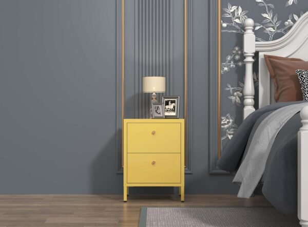 Nightstand 2 Drawer Dresser for Bedroom,Bedside Furniture, Night Stand, End Table Small Dresser with 2 Drawers, for Bedroom, Closet, Entryway, College Dorm Yellow Size: 23.62”H x 15.75”W x 14.17”D - Image 5
